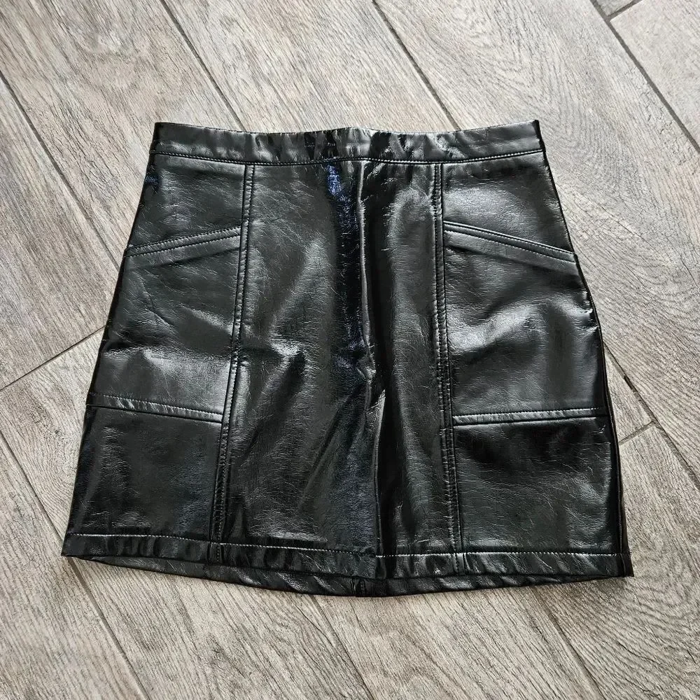 NWOT Art Class Black Faux Leather Skirt Size L